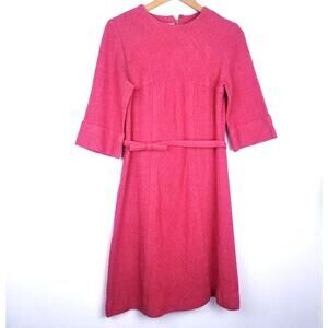 Vintage | Short Sleeve Wool Like Pink Dress Belted